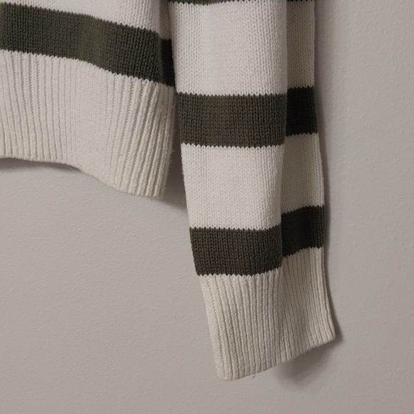 Rails Shae Polo Collar Ivory and Olive Green Stripe Preppy Sweater - Picture 6 of 9